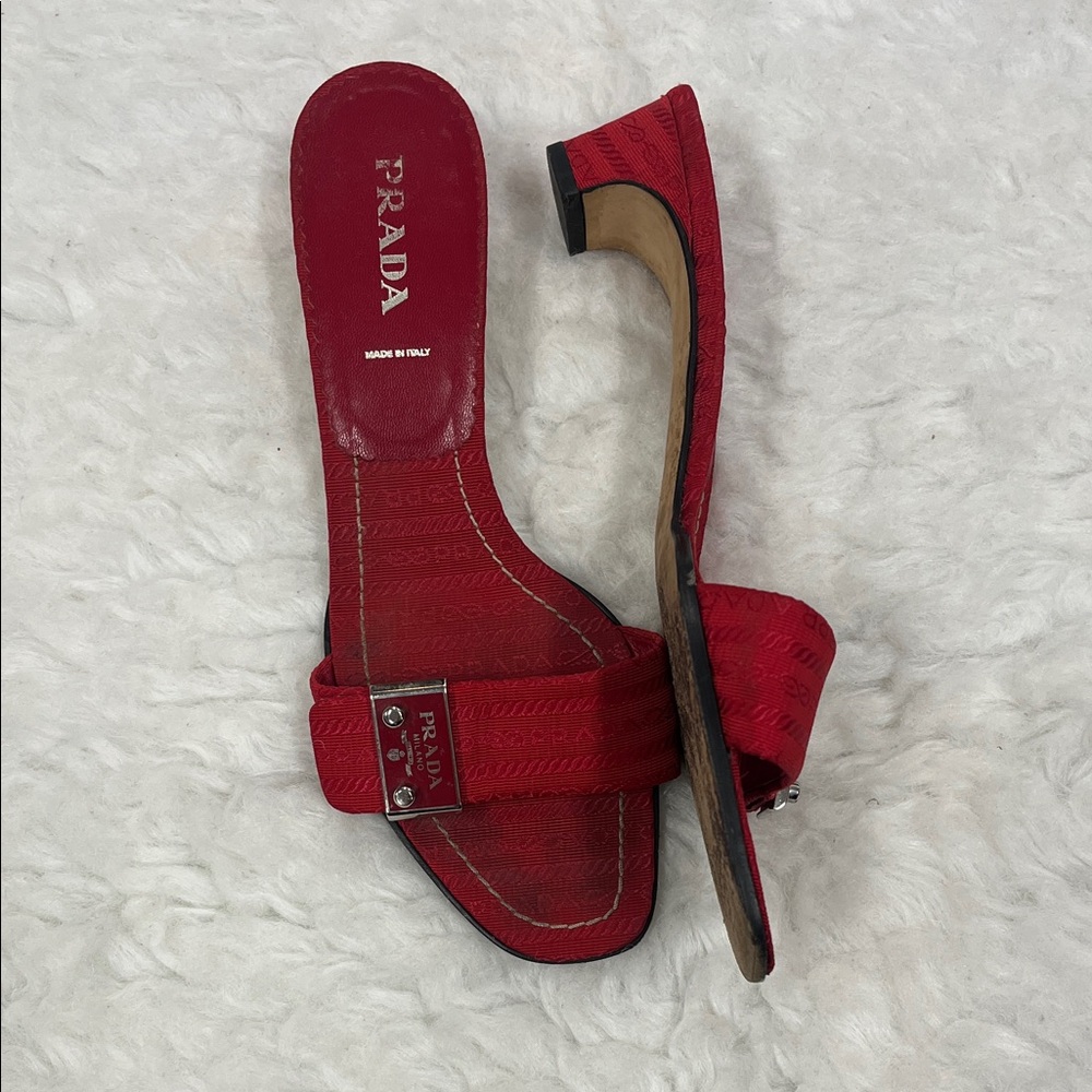 Prada Red Heels with Logo Buckle - Picture 2 of 5